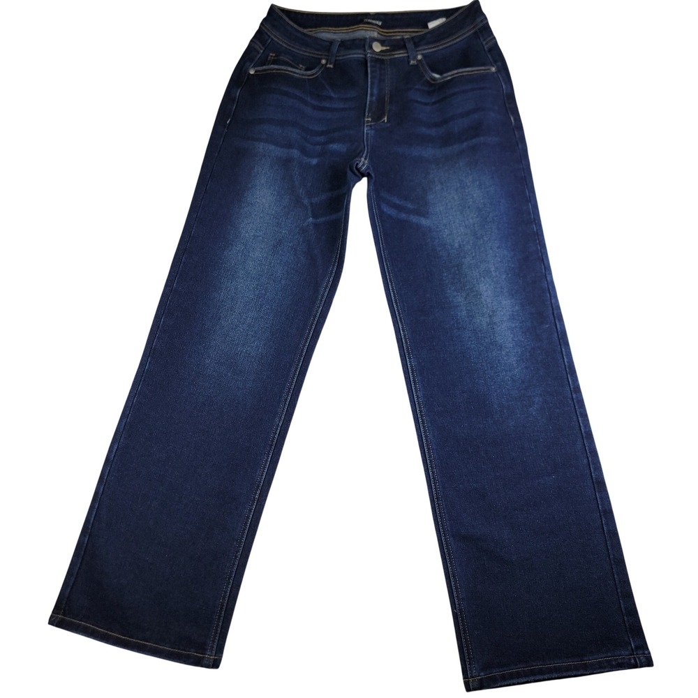 Flamingals Womens Dark Wash Straight Leg Stretch Denim Jeans Indigo Size L